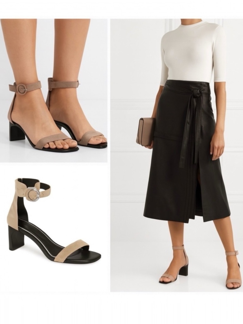 Rag & Bone Ellis Beige Suede Block Heel Ankle Strap Sandals Square Toe 8 NWT